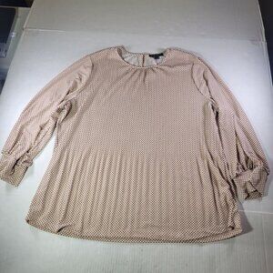 Adrianna Papell Women Beige Polka Dot Professional Long Sleeve Blouse Size L